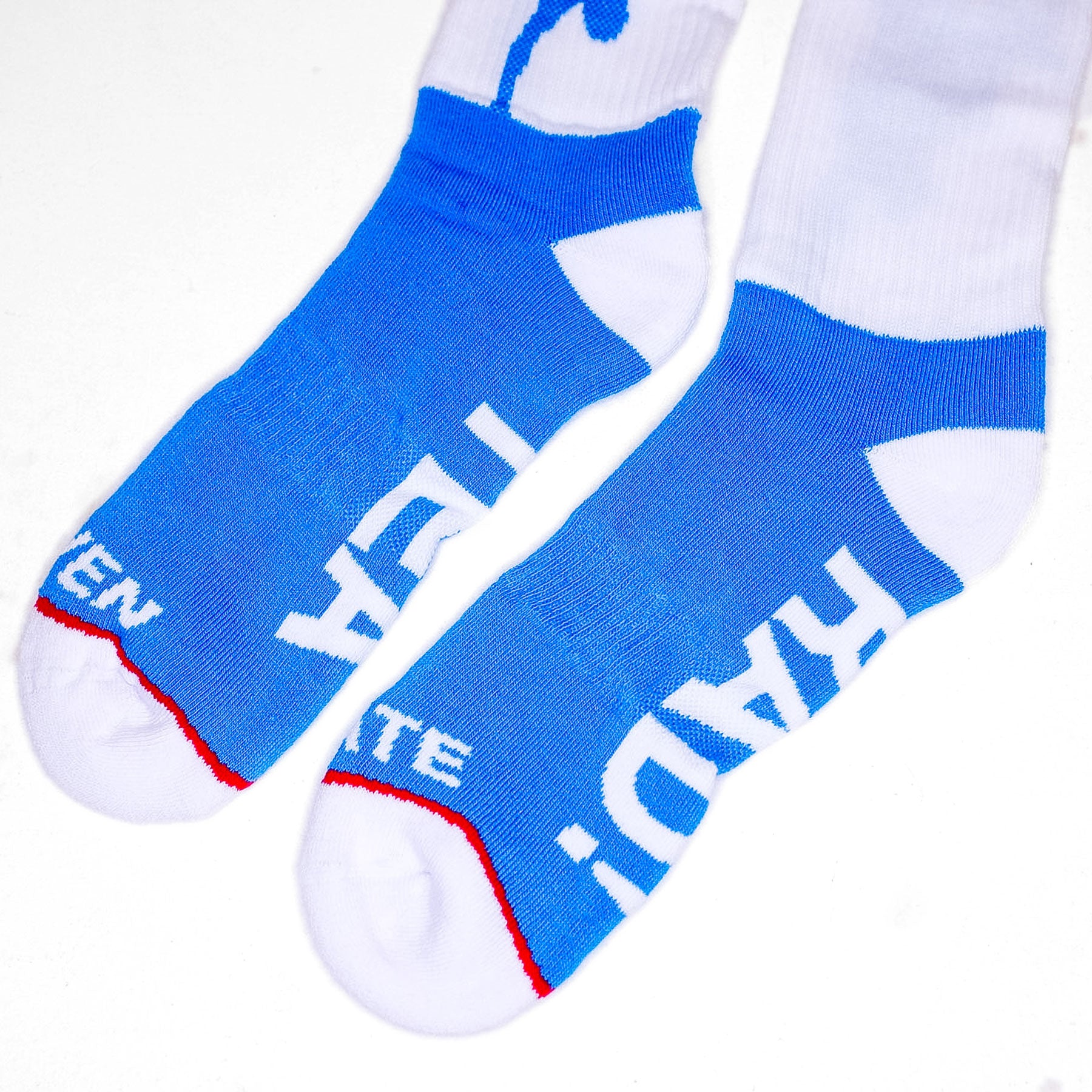 'DRINK TEA, GET RAD!' SOCKS - Blue, Red & White