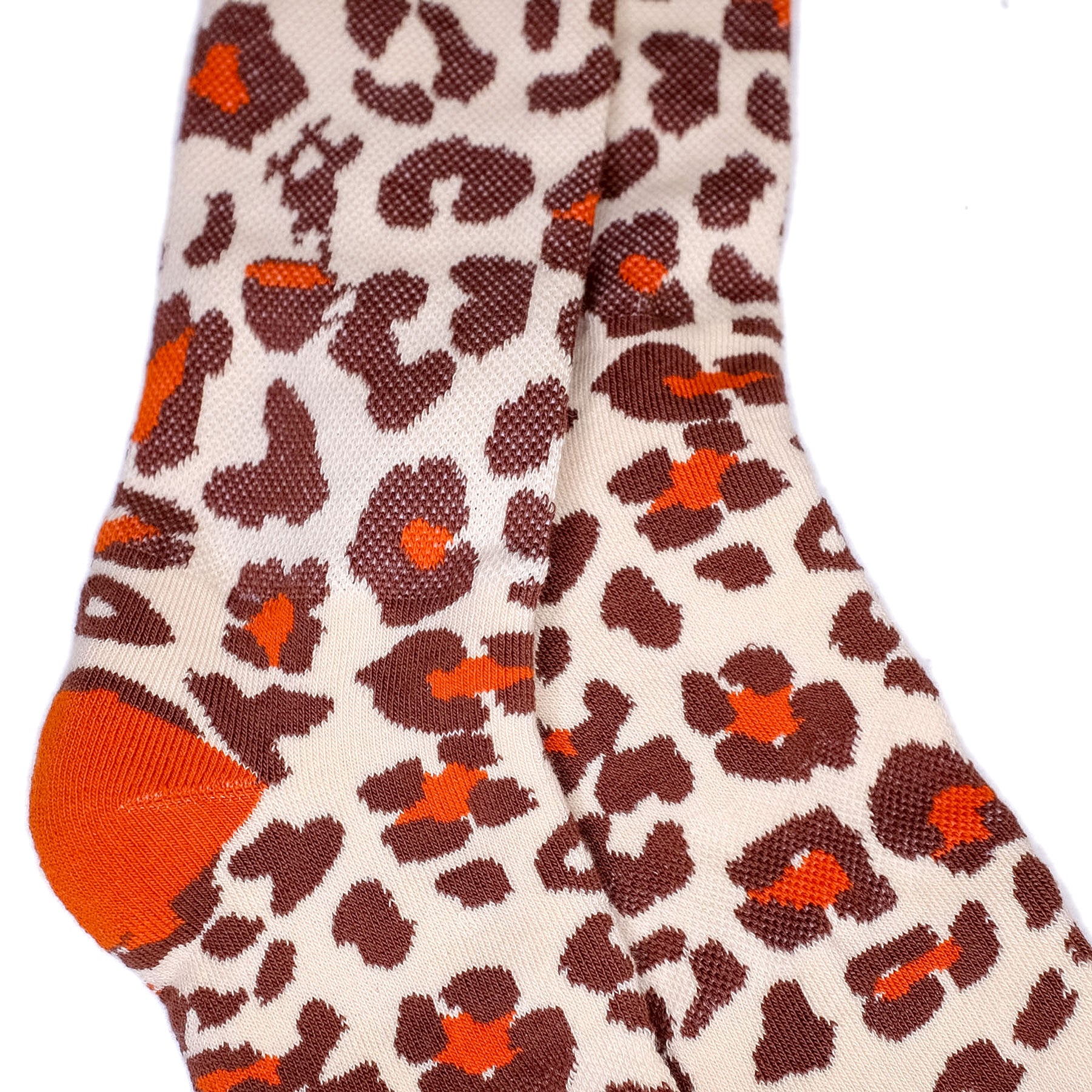 LEOPARD SOCKS - Chocolate, Cream & Orange